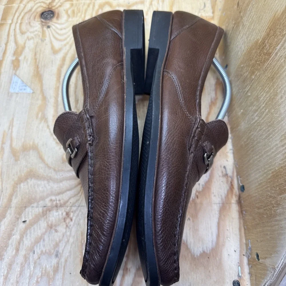 Sandro Loafers Men's 13D‎ Horsebit Pebbled Leather Brown Shoes Slip On Comfort